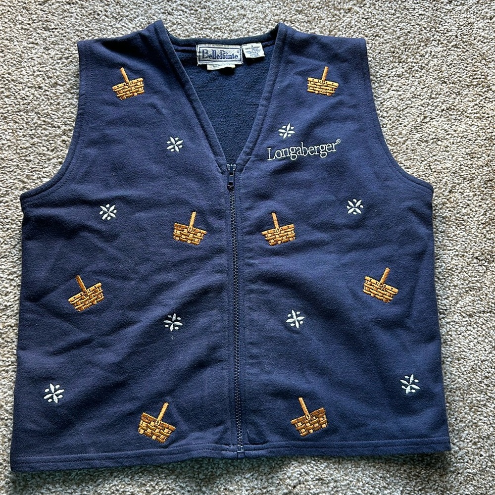 🧺 Vintage Belle Pointe Longaberger Embroidered Zippered Vest